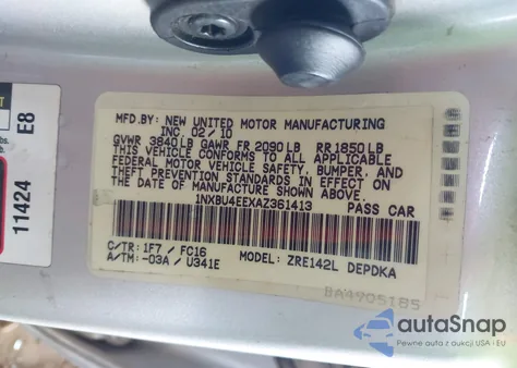 2010 Toyota Corolla Le из США, поврежденный, VIN 1NXBU4EEXAZ361413